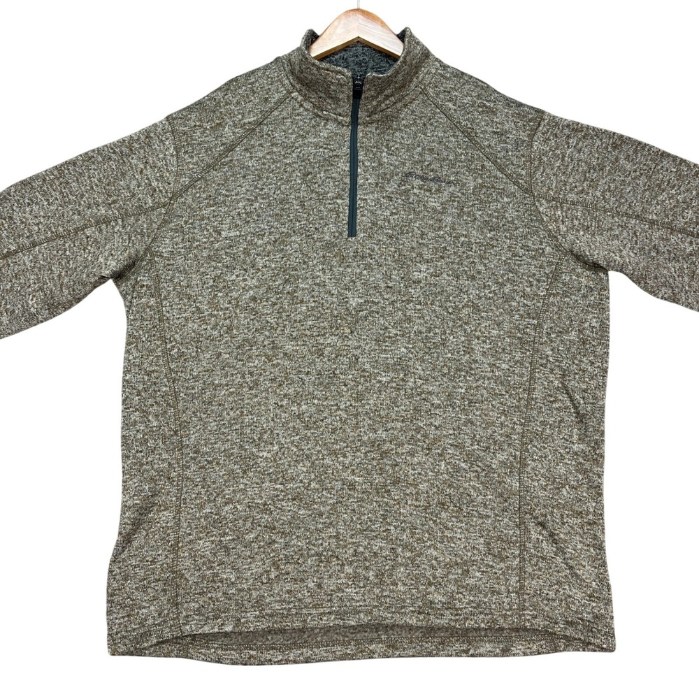 Eddie Bauer Pullover Mens XL Olive Green Long Sleeve 1/4 Zip Marled Fleece EUC